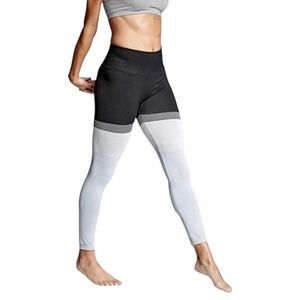 Athleta Intarsia Black Grey Colorblock Full Length Knit Seamless Leggings Medium
